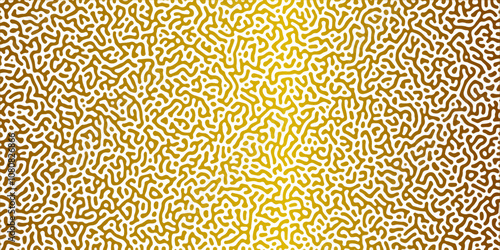 Abstract Reaction-diffusion Turing pattern natural texture golden gradient color scheme. Linear design with biological algorithm psychedelic background. Reaction-diffusion or truing patter
