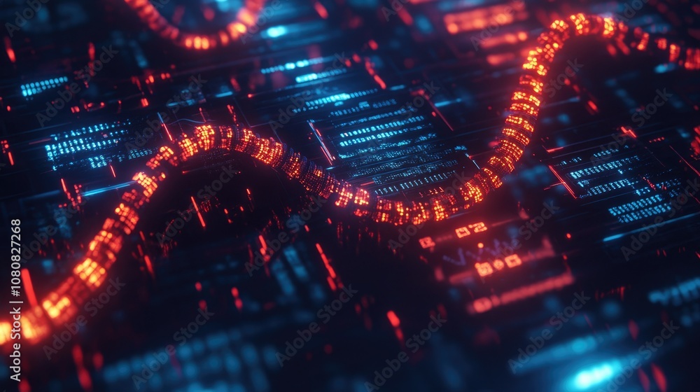 Glowing DNA strands and molecular chains, set against a futuristic background of digital data and science symbols Glowing DNA strands and molecular chains, set against a futuristic background of digital data and science symbols