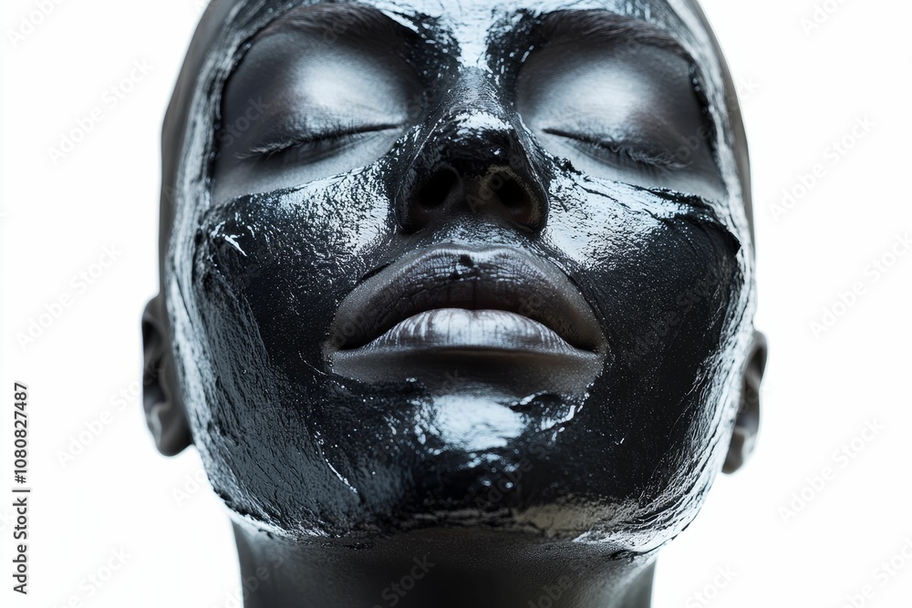 Close-up of face with black mud mask. Close-up of face with black mud mask.
