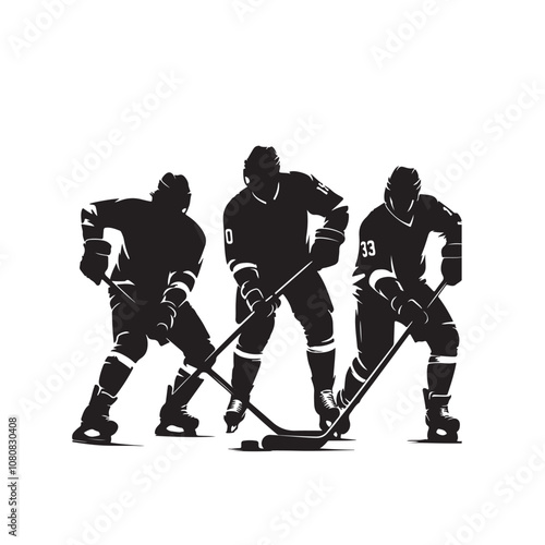 Ice Hockey player vector silhouette design. Hockey player logo, icon vector illustration. Ice hockey player silhouettes black and white.
