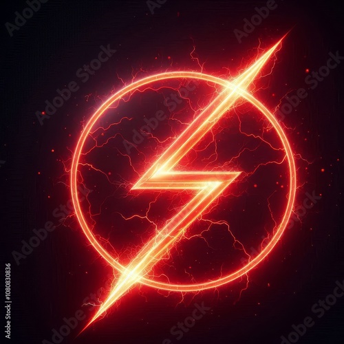 bright horizontal red lightning on black isolated background 