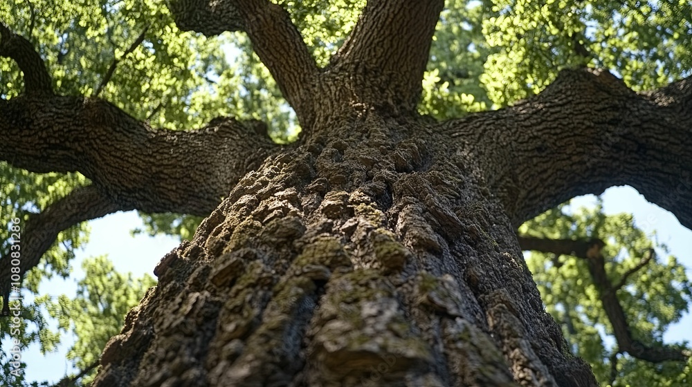 Naklejka premium Looking Up at the Rough Bark of a Large Tree