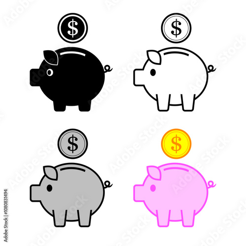 Piggy bank icon set, vector icon on white background