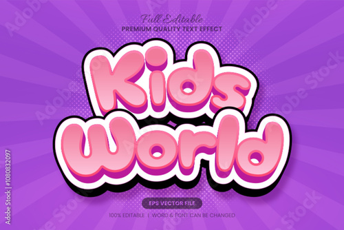 Kids World editable text effect, font graphic style with a fun, playful style perfect for children's themes, toys, and educational materials. Bright colors and rounded letters add a cheerful touch photo