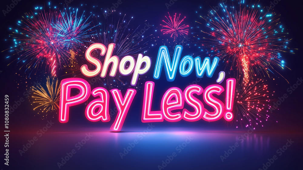 Vibrant Fireworks with Shopping Promotion Text Vibrant Fireworks with Shopping Promotion Text