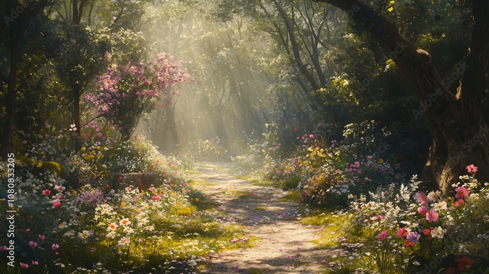 Sunlit Path Through a Magical Forest Sunlit Path Through a Magical Forest