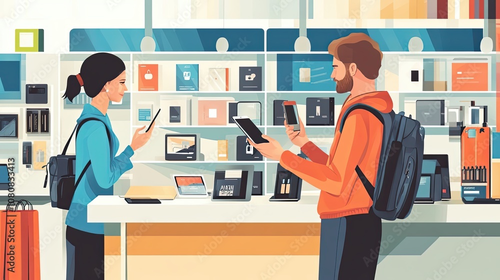 A Customer Examining a Smartphone at a Tech Store A Customer Examining a Smartphone at a Tech Store