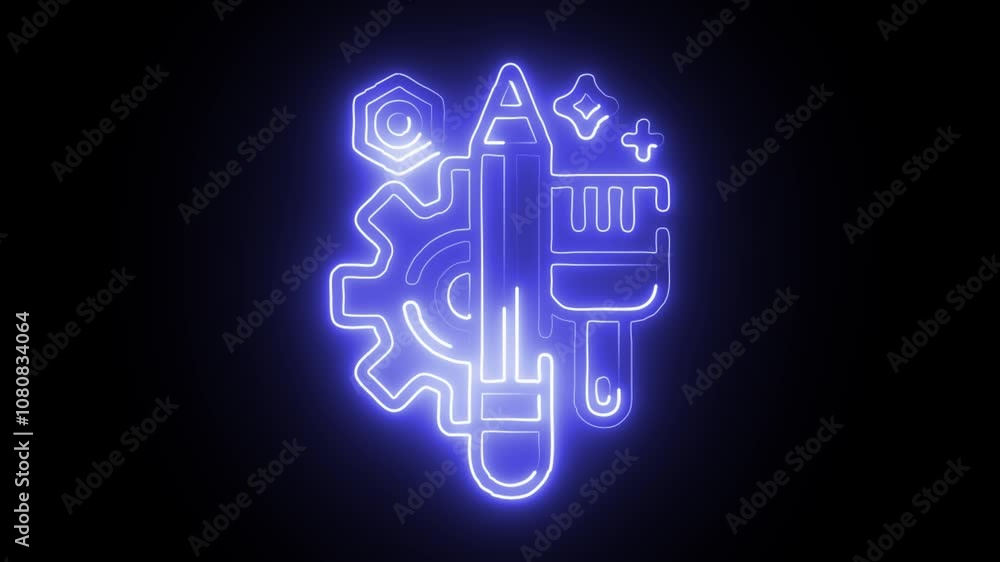 glowing neon creative process icon isolated on black background. HD video motion graphic animation glowing neon creative process icon isolated on black background. HD video motion graphic animation