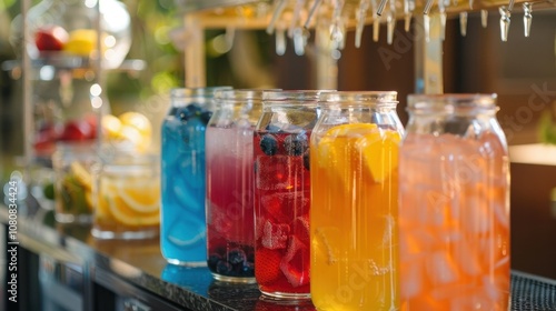 A nonalcoholic drink station offering refreshing options for all ages. photo