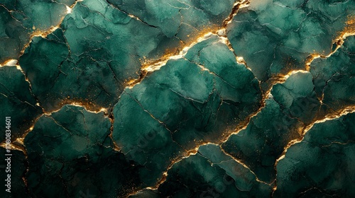 A textured surface with deep green tones and golden cracks, evoking elegance and depth.