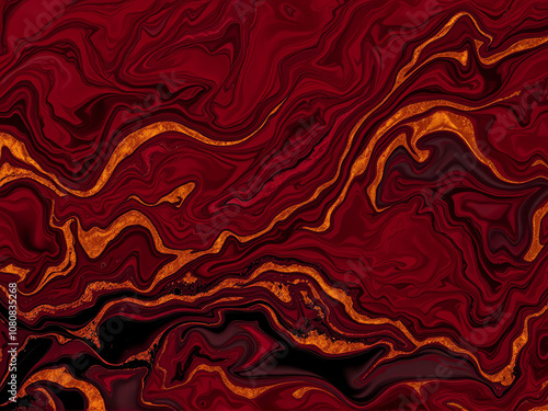 Rich red and gold abstract swirls create a mesmerizing pattern suitable for art backgrounds or designs