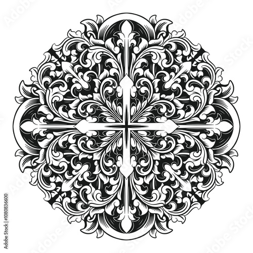 Vector beautiful engraved circle ornament