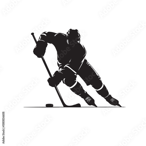 Ice Hockey player vector silhouette design. Hockey player logo, icon vector illustration. Ice hockey player silhouettes black and white.