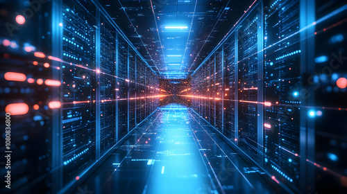 Abstract Background with Servers and Glowing Lines