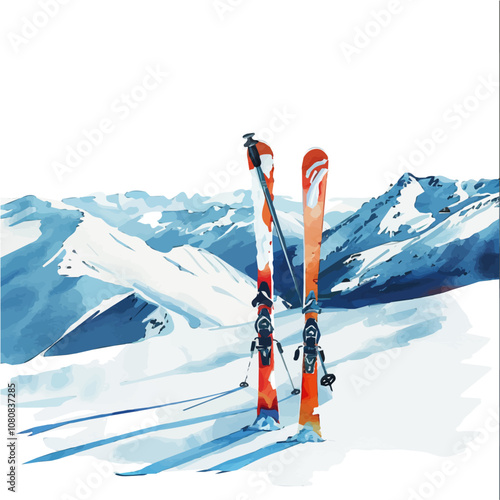 A watercolor of a Ski Pass, isolated on a white background. Ski Pass vector.