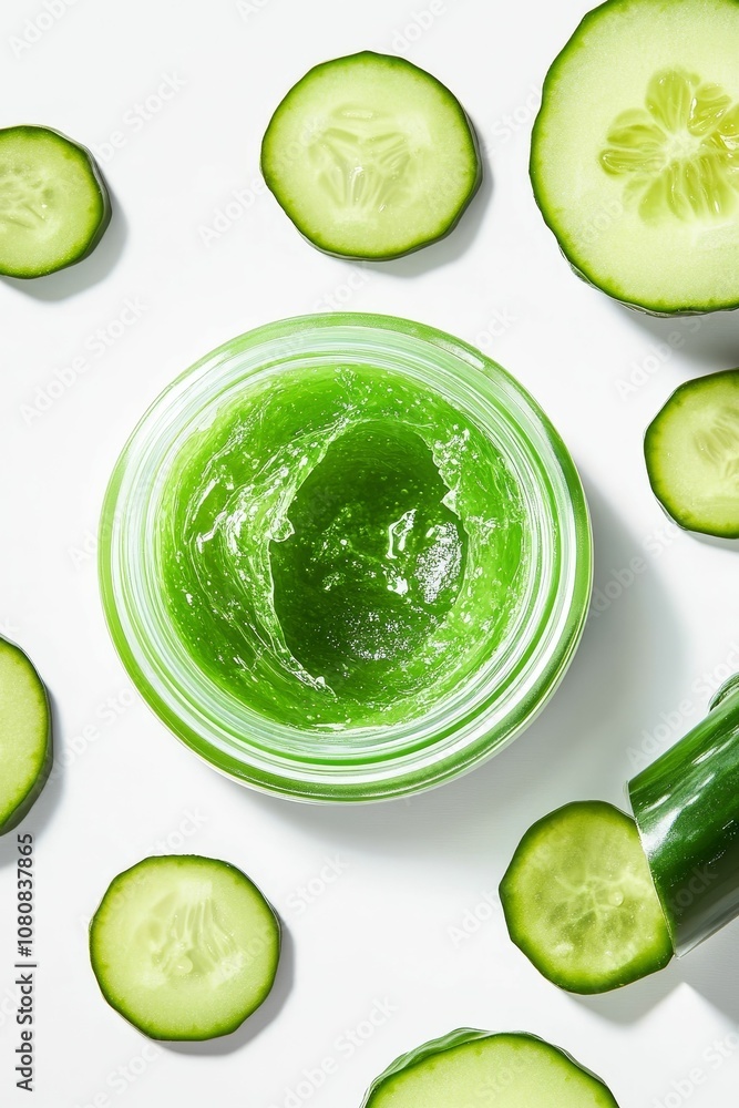 Cucumber slices and green gel in a jar. Cucumber slices and green gel in a jar.