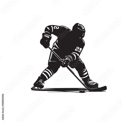 Ice Hockey player vector silhouette design. Hockey player logo, icon vector illustration. Ice hockey player silhouettes black and white.