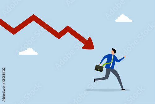 Business failure, unsuccessful entrepreneur escapes from descending arrow graph