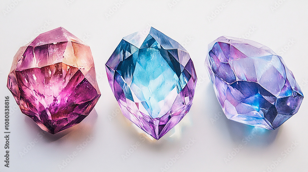 Fototapeta premium Three stunning gemstones with dazzling brilliance