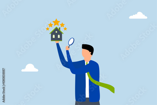 Property appraisal, entrepreneur evaluator inspector assessment asset with star rating. 