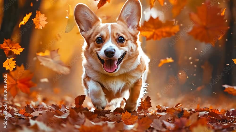 Banner with cute small welsh corgi pembroke puppy running outdoor in autumn field. Happy smiling dog. Funny pet Video Banner with cute small welsh corgi pembroke puppy running outdoor in autumn field. Happy smiling dog. Funny pet Video