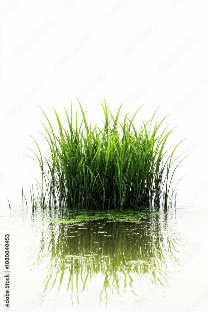 Obraz premium Grass reflecting in still water.