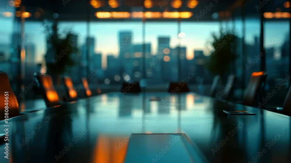 Blurry shot of minimalist corporate boardroom using tiltshift graphy to focus on the sleek table while the background fades into soft abstraction Video