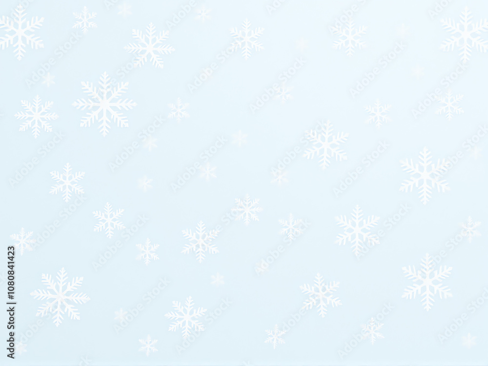Light snowflakes gently fall against a soft blue background, creating a serene winter atmosphere Light snowflakes gently fall against a soft blue background, creating a serene winter atmosphere