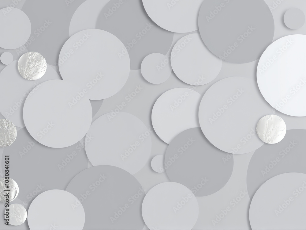 Abstract composition of overlapping circular shapes in various shades of gray on a textured surface Abstract composition of overlapping circular shapes in various shades of gray on a textured surface