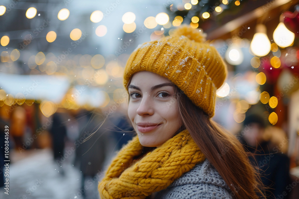 Ai generate beautiful Christmas fair and charming woman outdoors Ai generate beautiful Christmas fair and charming woman outdoors