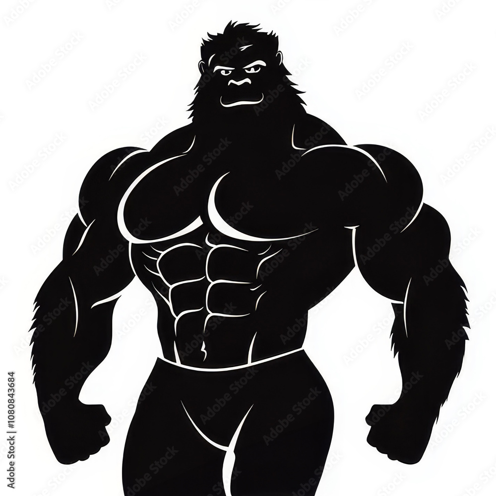 A powerful, muscular gorilla illustration showcasing strength and determination in a bold, black silhouette design. A powerful, muscular gorilla illustration showcasing strength and determination in a bold, black silhouette design.