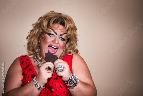 Funny drag queen on a diet.