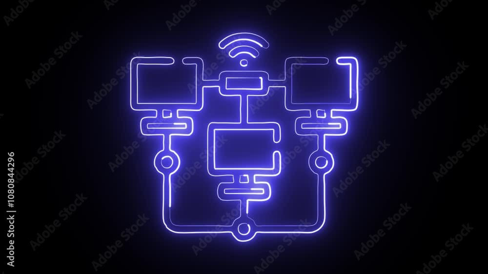 glowing neon local area network icon isolated on black background. HD video motion graphic animation glowing neon local area network icon isolated on black background. HD video motion graphic animation