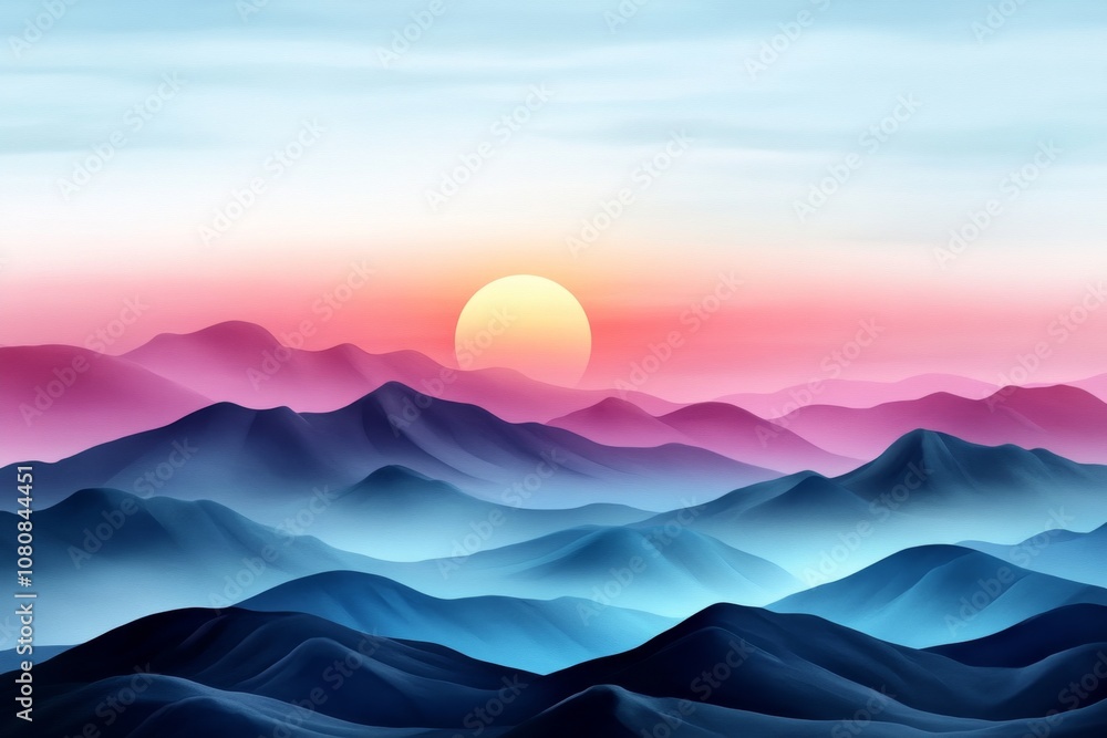 Delicate watercolor of a rainbow over mountains, with soft color blending into the sky and clouds Delicate watercolor of a rainbow over mountains, with soft color blending into the sky and clouds