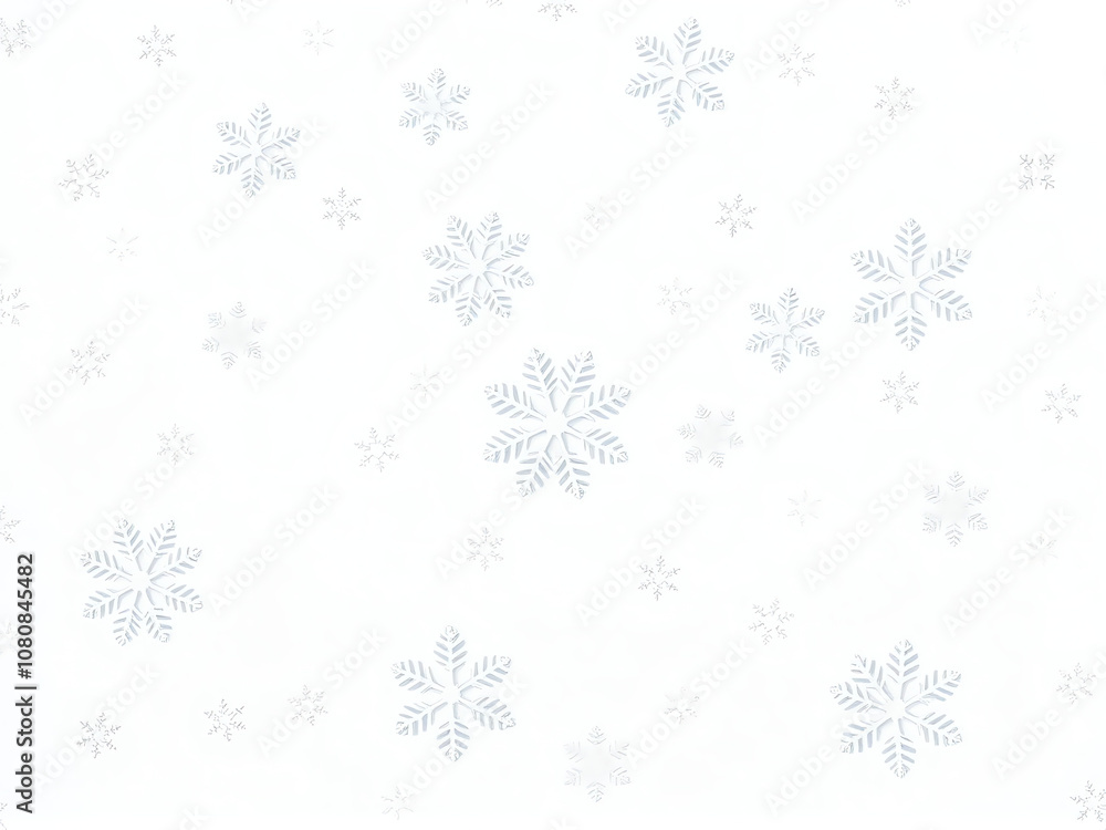Snowflakes gently falling on a white background, creating a serene winter atmosphere Snowflakes gently falling on a white background, creating a serene winter atmosphere