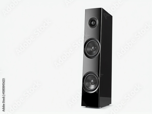 High-quality audio speaker standing elegantly on a light background, designed for immersive sound experiences in various environments photo