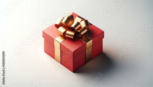 red gift box with a golden bow set against a plain background in soft lighting, perfect for celebrations and special occasions