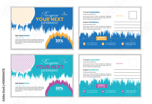 modern and elegant travel post card design template with vector standard size multiple color, vacation design  flyer template for holiday 
