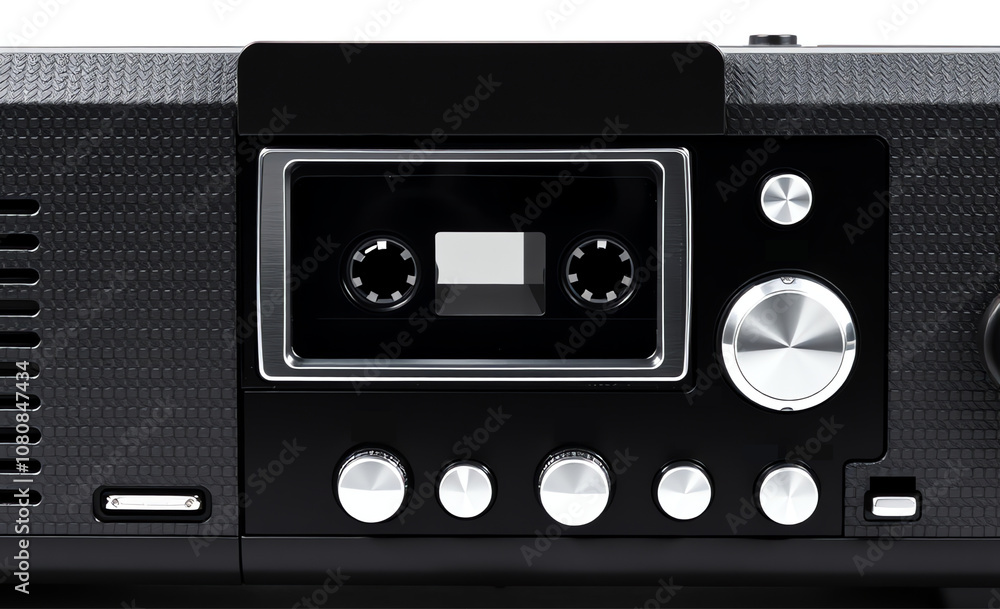 Obraz premium Vintage cassette player showcasing retro design elements with functional buttons and a sleek finish