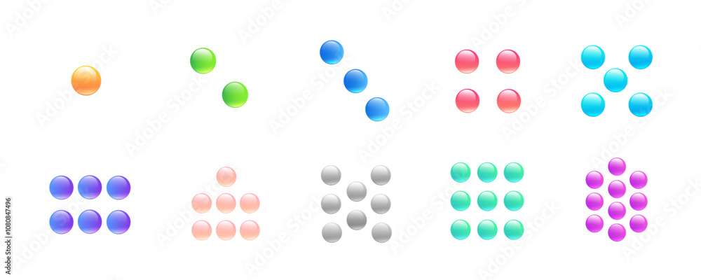 A set of images of numbers in the form of groups of multi-colored balls from one to ten. Suitable for teaching children counting and arithmetic. A set of images of numbers in the form of groups of multi-colored balls from one to ten. Suitable for teaching children counting and arithmetic.