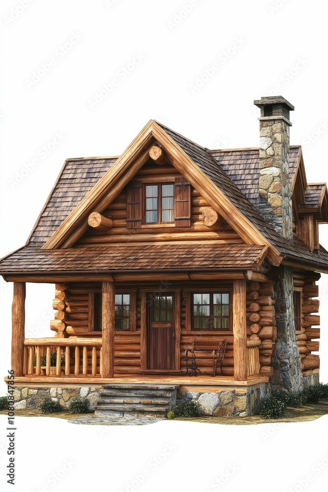 Rustic wooden cabin with stone chimney. Rustic wooden cabin with stone chimney.