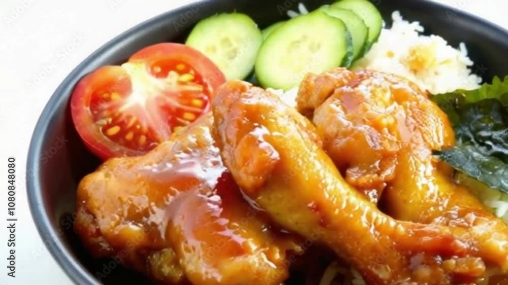 Side-Angle Close-Up of Teriyaki Chicken Bowl with Fresh Veggies – Cinematic Food Photography Side-Angle Close-Up of Teriyaki Chicken Bowl with Fresh Veggies – Cinematic Food Photography