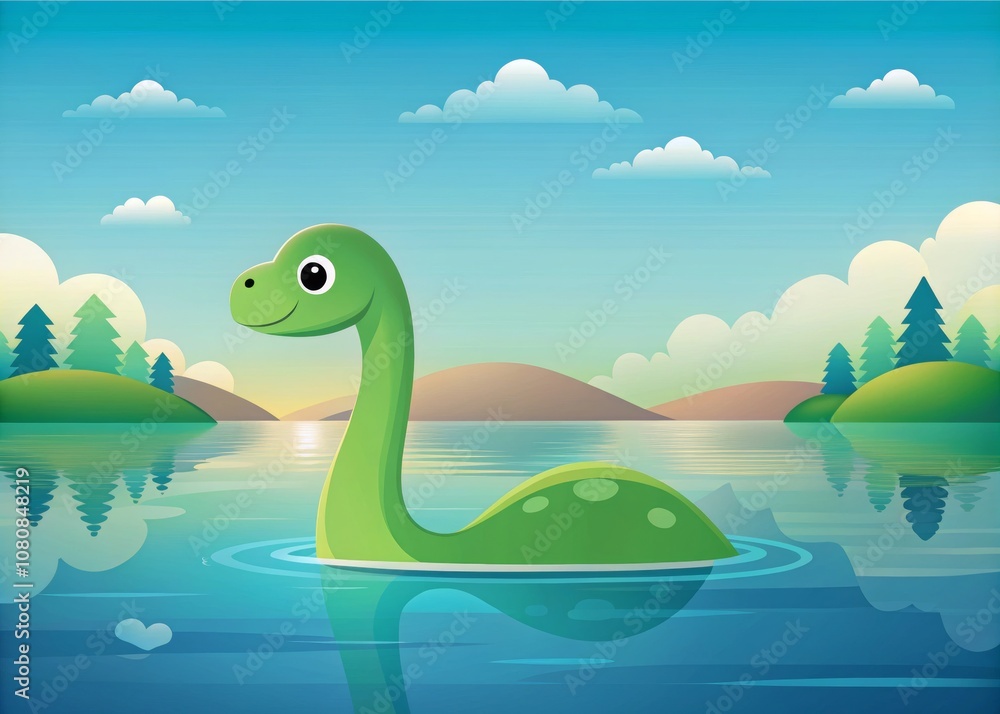 Enchanting Minimalist Illustration of a Playful Green Monster in a Serene Loch Ness Setting, Capturing the Magic of Nature and Myth with Charming AI-Generated Artistry Enchanting Minimalist Illustration of a Playful Green Monster in a Serene Loch Ness Setting, Capturing the Magic of Nature and Myth with Charming AI-Generated Artistry