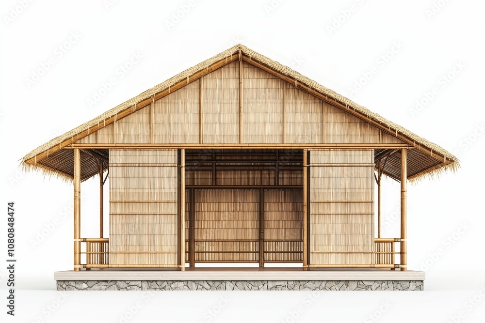 Bamboo hut with thatched roof and stone base. Bamboo hut with thatched roof and stone base.