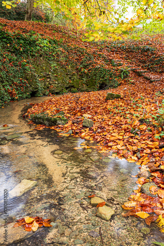 Obraz na płótnie The spring marking the source of the River Churn at Seven Springs near the Cotswold village of Coberley, Gloucestershire, England UK - The furthest head water of the River Thames w salonie