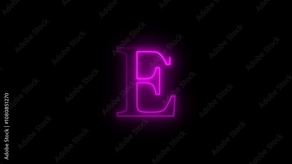 Glowing neon effect with letter E alphabet on black background. video footage. 4k animation. Neon letter E animation Glowing neon effect with letter E alphabet on black background. video footage. 4k animation. Neon letter E animation