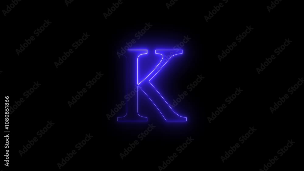Glowing neon effect with letter K alphabet on black background. video footage. 4k animation. Neon letter K animation Glowing neon effect with letter K alphabet on black background. video footage. 4k animation. Neon letter K animation