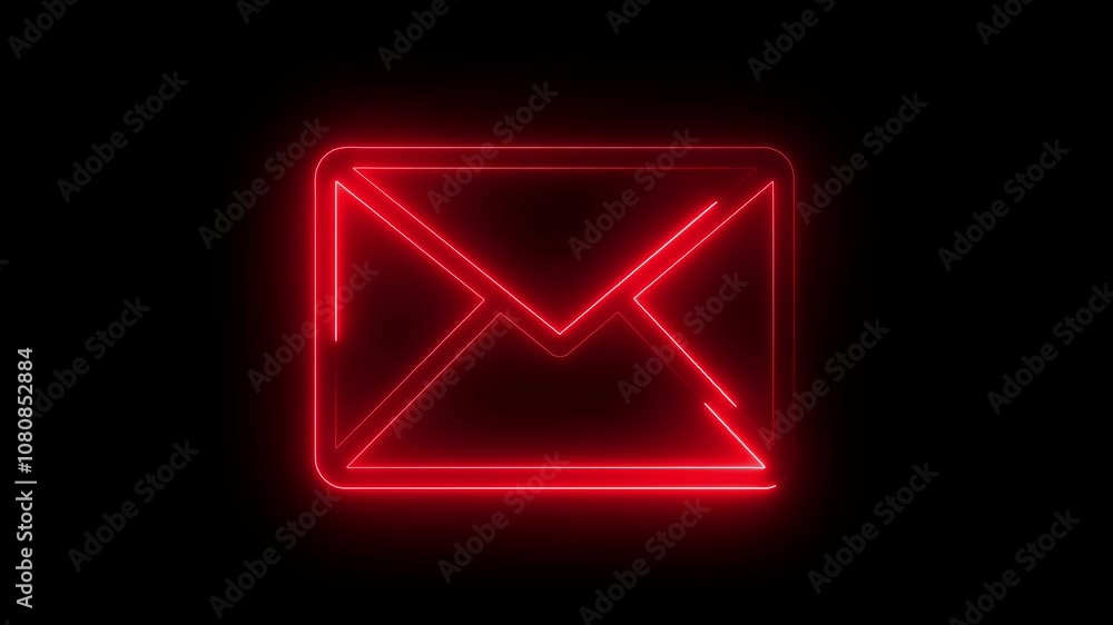 Glowing neon message box icon animation. notice receive massage animated sign symbol on black background Glowing neon message box icon animation. notice receive massage animated sign symbol on black background