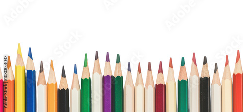 Colorful pencils row isolated on transparent background