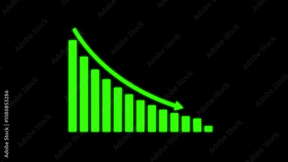Animation of down business graph icon. business or finance loss concept icon ,Animated downward statistical curve with a loss sign. Financial business Loss down graph chart. Animation of down business graph icon. business or finance loss concept icon ,Animated downward statistical curve with a loss sign. Financial business Loss down graph chart.